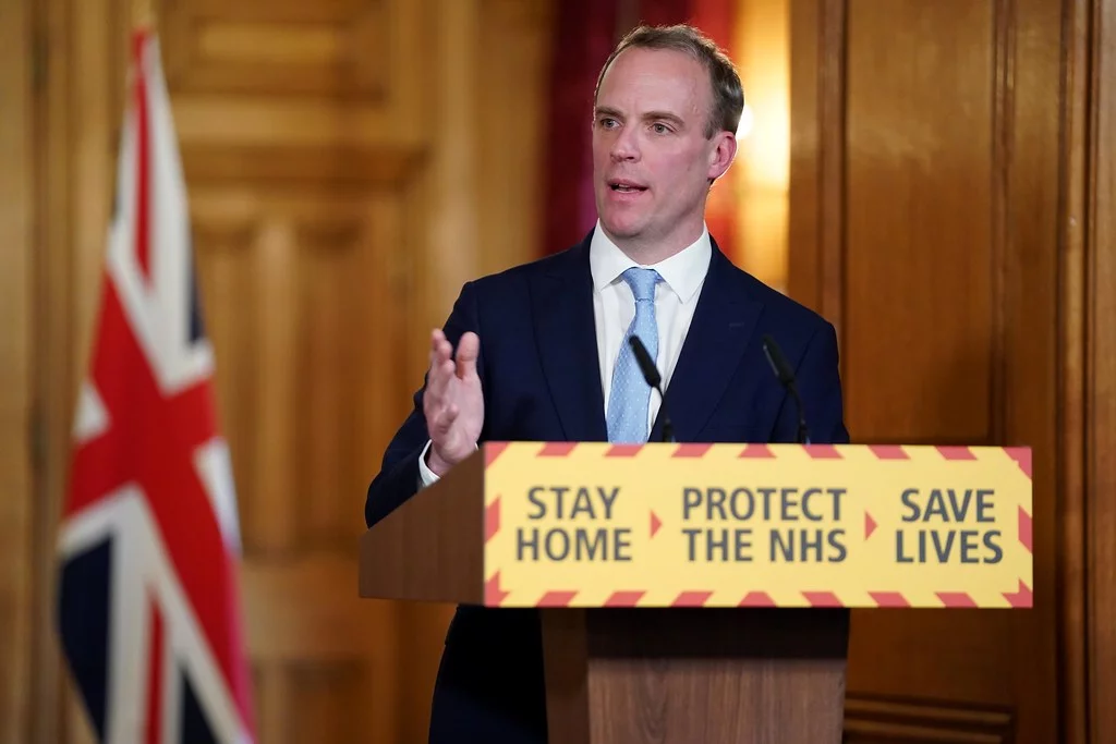 An image of Dominic Raab, the UK Foreign Secretary and erstwhile stand-in prime minister, giving the nation’s press the sort of firm-but-fair clarity he’s known for.
